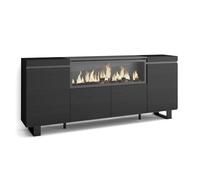 Skraut Home | Buffet Salon et Cuisine | Meuble de Rangement, Commode | 210 | 4 Portes | Cheminée électrique XXL | Design Industriel | Style Moderne | Noir
