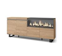 Skraut Home | Buffet Salon et Cuisine | Meuble de Rangement, Commode | 210 | 4 Portes | Cheminée électrique XXL | Design Industriel | Style Moderne | Chêne