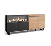 Skraut Home | Buffet Salon et Cuisine | Meuble de Rangement, Commode | 210 | 4 Portes | Cheminée électrique XXL | Design Industriel | Style Moderne | Chêne et Noir