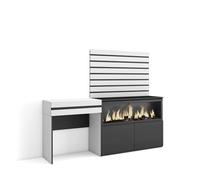 Skraut Home | Coiffeuse | Table Maquillage, Rangement | 177x145x35 cm | avec tiroir | Cheminée électrique XXL | Panneaux Muraux en Bois | Style Moderne | Blanc