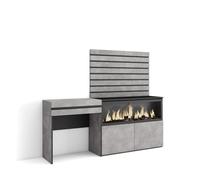 Skraut Home | Coiffeuse | Table Maquillage, Rangement | 177x145x35 cm | avec tiroir | Cheminée électrique XXL | Panneaux Muraux en Bois | Style Moderne | Ciment