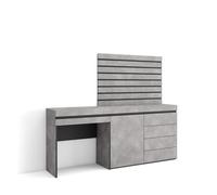 Skraut Home | Coiffeuse | Table Maquillage, Rangement | 177x145x35 cm | avec tiroir | Commode, Buffet | Panneaux Muraux en Bois | Style Moderne | Ciment