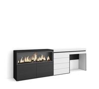Skraut Home | Coiffeuse | Table Maquillage, Rangement | 234x75x35 cm | avec tiroir | Cheminée électrique XXL | Commode, Buffet | Style Moderne | Blanc