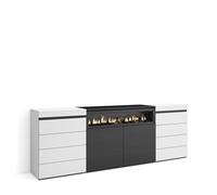 Skraut Home | Commode, Buffet, Armoire | Meuble de Rangement | 214x75x35 cm | Chambre à Coucher, pièce | Cheminée électrique | Style Moderne | Blanc et Noir