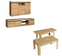 Skraut Home | Ensemble de Meubles modèle Naturale |Table Extensible 140x90x76, Buffet 140x40x80, Meuble TV 160x40x41 | Finition Mélamine Couleur Chêne/Noir
