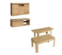 Skraut Home | Ensemble de Meubles modèle Naturale |Table Extensible 140x90x76, Buffet 140x40x80, Meuble TV 120x40x41 | Finition Mélamine Couleur Chêne/Noir
