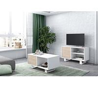 Skraut Home | Ensemble de Meubles Wind| Set de Salon/Salle à Manger | Comprenant 1 Meuble TV100 et 1 Table Basse| Blanc/Chêne| Pieds Blancs
