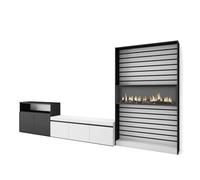 Skraut Home | Ensemble Meuble TV | Meuble Salon Complet | 360x186x35cm | pour Les TV jusqu'à 65" | Cheminée électrique | Style Moderne | Blanc et Noir