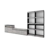 Skraut Home | Ensemble Meuble TV | Meuble Salon Complet | 370x186x35cm | pour Les TV jusqu'à 65" | Cheminée électrique | Style Moderne | Ciment