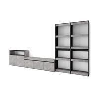 Skraut Home | Ensemble Meuble TV | Meuble Salon Complet | 370x186x35cm | pour Les TV jusqu'à 65" | Salon Complet | Style Moderne | Ciment
