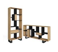 Skraut Home | Étagère Bibliothèque | Étagère de Rangement | 174x67x31 | Design Industriel | Style Moderne | Chêne et Noir