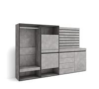Skraut Home | Meuble à Chaussures | Meuble Rangement Chaussures | 227x145x35 cm | Chambre à Coucher, pièce | Vestiaire Ouvert | Commode, Buffet | Panneaux Muraux en Bois | Style Moderne | Ciment