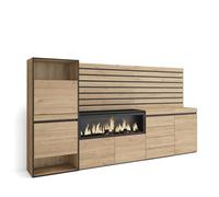 Skraut Home | Meuble à Chaussures | Meuble Rangement Chaussures | 274x145x35 cm | Chambre à coucher, pièce | Cheminée électrique XXL | Commode, Buffet | Panneaux Muraux en Bois | Style moderne | Chêne