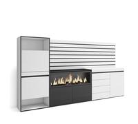 Skraut Home | Meuble à Chaussures | Meuble Rangement Chaussures | 274x145x35 cm | Chambre à coucher, pièce | Cheminée électrique XXL | Commode, Buffet | Panneaux Muraux en Bois | Style moderne | Blanc