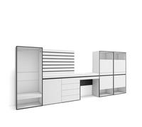 Skraut Home | Meuble à Chaussures | Meuble Rangement Chaussures | 357x145x35 cm | Chambre à Coucher | Vestiaire Ouvert | Commode, Buffet | Panneaux Muraux en Bois | Coiffeuse | Style Moderne | Blanc