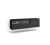 Skraut Home | Meuble TV | Banc Télé | Grand Espace de Rangement | 150x45x35cm | pour Les TV jusqu'à 65" | Cheminée électrique | Suspendu, Mural | Style Moderne | Noirs