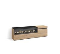Skraut Home | Meuble TV | Banc Télé | Grand Espace de Rangement | 150x45x35cm | pour Les TV jusqu'à 65" | Cheminée électrique | Style Moderne | Chêne et Noir
