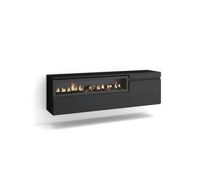 Skraut Home | Meuble TV | Banc Télé | Grand Espace de Rangement | 150x45x35cm | pour Les TV jusqu'à 65" | Cheminée électrique | Suspendu, Mural | Style Moderne | Noirs