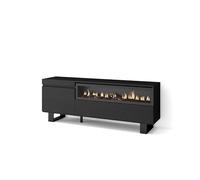 Skraut Home | Meuble TV | Banc Télé | Grand Espace de Rangement | 150x57x35cm | pour Les TV jusqu'à 65" | Cheminée électrique | Design Industriel | Style Moderne | Noirs