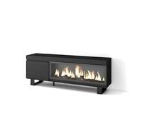 Skraut Home | Meuble TV | Banc Télé | Grand Espace de Rangement | 160 | pour Les TV jusqu'à 65" | Cheminée électrique XXL | Design Industriel | Style Moderne | Noir