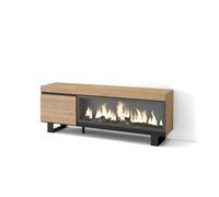 Skraut Home | Meuble TV | Banc Télé | Grand Espace de Rangement | 160 | pour Les TV jusqu'à 65" | Cheminée électrique XXL | Design Industriel | Style Moderne | Chêne