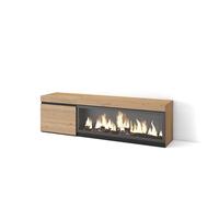 Skraut Home | Meuble TV | Banc Télé | Grand Espace de Rangement | 160 | pour Les TV jusqu'à 65" | Cheminée électrique XXL | Style Moderne | Chêne