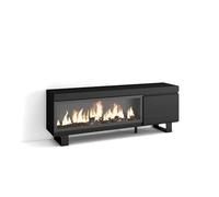 Skraut Home | Meuble TV | Banc Télé | Grand Espace de Rangement | 160 | pour Les TV jusqu'à 65" | Cheminée électrique XXL | Design Industriel | Style Moderne | Noir