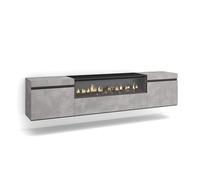 Skraut Home | Meuble TV | Banc Télé | Grand Espace de Rangement | 200x45x35cm | pour Les TV jusqu'à 80" | Cheminée électrique | Suspendu, Mural | Style Moderne | Ciment