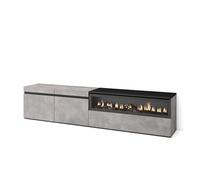 Skraut Home | Meuble TV | Banc Télé | Grand Espace de Rangement | 200x45x35cm | pour Les TV jusqu'à 80" | Cheminée électrique | Style Moderne | Ciment