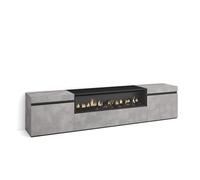 Skraut Home | Meuble TV | Banc Télé | Grand Espace de Rangement | 200x45x35cm | pour Les TV jusqu'à 80" | Cheminée électrique | Style Moderne | Ciment