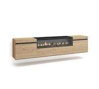 Skraut Home | Meuble TV | Banc Télé | Grand Espace de Rangement | 200x45x35cm | pour Les TV jusqu'à 80" | Cheminée électrique | Suspendu, Mural | Style Moderne | Chêne et Noir