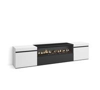 Skraut Home | Meuble TV | Banc Télé | Grand Espace de Rangement | 200x45x35cm | pour Les TV jusqu'à 80" | Cheminée électrique | Style Moderne | Blanc et Noir