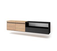 Skraut Home | Meuble TV | Banc Télé | Grand Espace de Rangement | 200x45x35cm | pour Les TV jusqu'à 80" | Suspendu, Mural | Style Moderne | Chêne et Noir