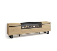 Skraut Home | Meuble TV | Banc Télé | Grand Espace de Rangement | 200x57x35cm | pour Les TV jusqu'à 80" | Cheminée électrique | Design Industriel | Style Moderne | Chêne et Noir