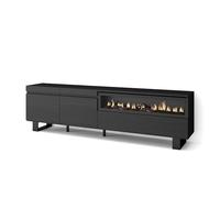 Skraut Home | Meuble TV | Banc Télé | Grand Espace de Rangement | 200x57x35cm | pour Les TV jusqu'à 80" | Cheminée électrique | Design Industriel | Style Moderne | Noirs