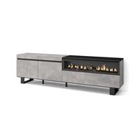 Skraut Home | Meuble TV | Banc Télé | Grand Espace de Rangement | 200x57x35cm | pour Les TV jusqu'à 80" | Cheminée électrique | Design Industriel | Style Moderne | Ciment