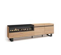 Skraut Home | Meuble TV | Banc Télé | Grand Espace de Rangement | 200x57x35cm | pour Les TV jusqu'à 80" | Cheminée électrique | Design Industriel | Style Moderne | Chêne et Noir