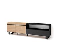 Skraut Home | Meuble TV | Banc Télé | Grand Espace de Rangement | 200x57x35cm | pour Les TV jusqu'à 80" | Design Industriel | Style Moderne | Chêne et Noir