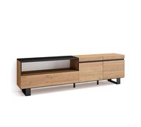 Skraut Home | Meuble TV | Banc Télé | Grand Espace de Rangement | 200x57x35cm | pour Les TV jusqu'à 80" | Design Industriel | Style Moderne | Chêne et Noir