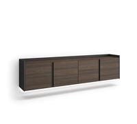 Skraut Home | Meuble TV | Banc Télé | Grand Espace de Rangement | 207x50x35 cm | pour écrans jusqu'à 80" | Suspendu, Mural | LED | Style Moderne | Chêne foncé et Noir