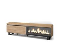 Skraut Home | Meuble TV | Banc Télé | Grand Espace de Rangement | 210 | pour Les TV jusqu'à 80" | Cheminée électrique XXL | Design Industriel | Style Moderne | Chêne