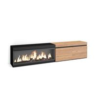 Skraut Home | Meuble TV | Banc Télé | Grand Espace de Rangement | 210 | pour Les TV jusqu'à 80" | Cheminée électrique XXL | Style Moderne | Chêne et Noir