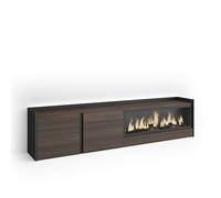 Skraut Home | Meuble TV | Banc Télé | Grand Espace de Rangement | 212x50x35 cm | pour écrans jusqu'à 80" | Cheminée électrique XXL | LED | Style Moderne | Chêne foncé et Noir