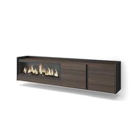 Skraut Home | Meuble TV | Banc Télé | Grand Espace de Rangement | 212x50x35 cm | pour écrans jusqu'à 80" | Cheminée électrique XXL | Suspendu, Mural | Style Moderne | Chêne foncé et Noir