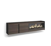 Skraut Home | Meuble TV | Banc Télé | Grand Espace de Rangement | 212x50x35 cm | pour écrans jusqu'à 80" | Cheminée électrique XXL | Suspendu, Mural | Style Moderne | Chêne foncé et Noir