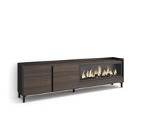 Skraut Home | Meuble TV | Banc Télé | Grand Espace de Rangement | 212x61x35 cm | pour écrans jusqu'à 80" | Cheminée électrique XXL | Design Industriel | Style Moderne | Chêne foncé et Noir