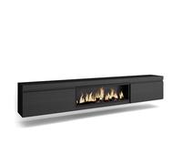 Skraut Home | Meuble TV | Banc Télé | Grand Espace de Rangement | 267x45x35 cm | TV Grand Format | Cheminée électrique XXL | Suspendu, Mural | Style Moderne | Noir