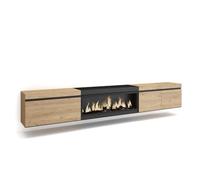 Skraut Home | Meuble TV | Banc Télé | Grand Espace de Rangement | 288x45x35 cm | TV Grand Format | Cheminée électrique XXL | Suspendu, Mural | Style Moderne | Chêne et Noir