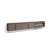 Skraut Home | Meuble TV | Banc Télé | Grand Espace de Rangement | 315x50x35 cm | pour écrans jusqu'à 80" | Cheminée électrique XXL | Suspendu, Mural | LED | Style Moderne | Chêne foncé et Noir