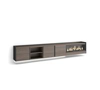 Skraut Home | Meuble TV | Banc Télé | Grand Espace de Rangement | 315x50x35 cm | pour écrans jusqu'à 80" | Cheminée électrique XXL | Suspendu, Mural | LED | Style Moderne | Chêne foncé et Noir